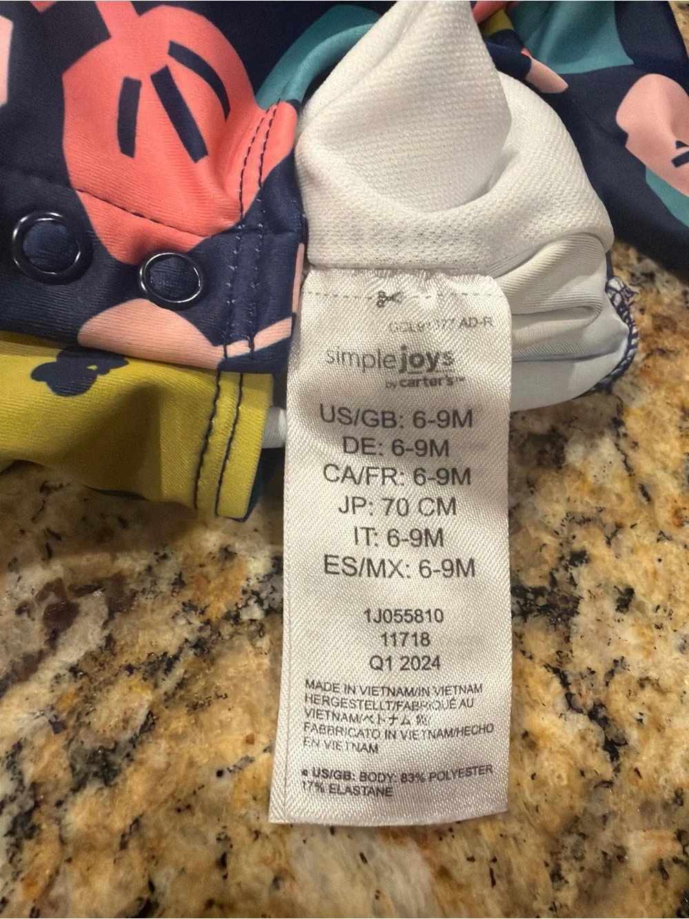 EUC SimpleJoys Carter's Navy Floral Long-Sleeve Rashguard - 6-9 months